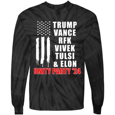 Trump Vance Rfk Vivek Tulsi & Elon Unity Party 24 Tie-Dye Long Sleeve Shirt