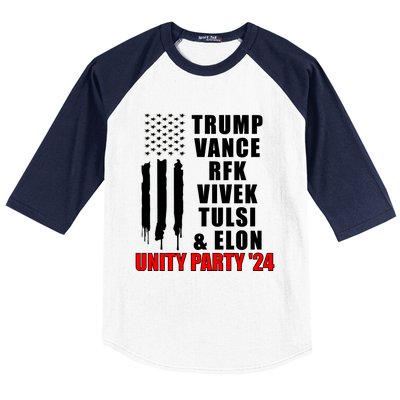 Trump Vance Rfk Vivek Tulsi & Elon Unity Party 24 Baseball Sleeve Shirt