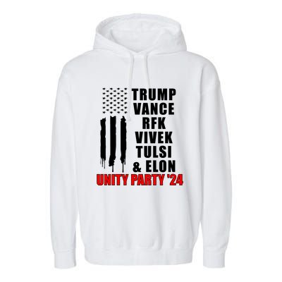 Trump Vance Rfk Vivek Tulsi & Elon Unity Party 24 Garment-Dyed Fleece Hoodie