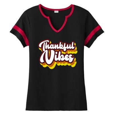 Thankful Vibes Retro Vintage Ladies Halftime Notch Neck Tee