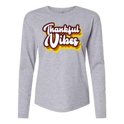 Thankful Vibes Retro Vintage Womens Cotton Relaxed Long Sleeve T-Shirt