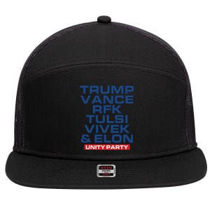 Trump Vance Rfk Tulsi Vivek And Elon Unity Party 7 Panel Mesh Trucker Snapback Hat