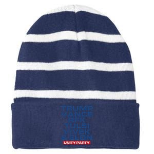 Trump Vance Rfk Tulsi Vivek And Elon Unity Party Striped Beanie with Solid Band