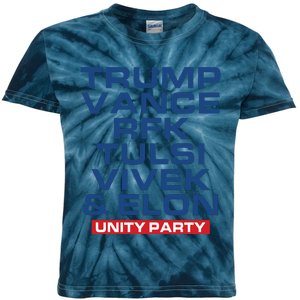 Trump Vance Rfk Tulsi Vivek And Elon Unity Party Kids Tie-Dye T-Shirt