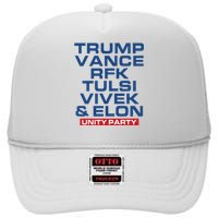 Trump Vance Rfk Tulsi Vivek And Elon Unity Party High Crown Mesh Back Trucker Hat