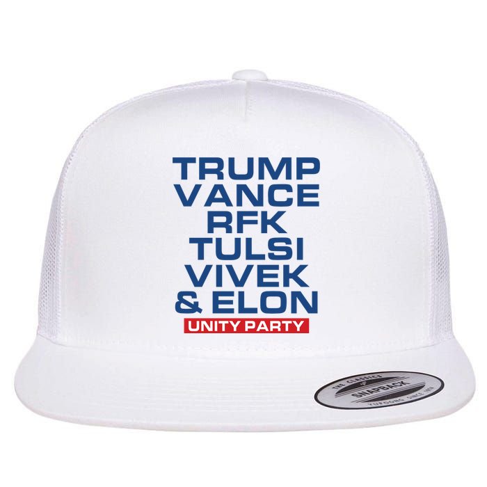 Trump Vance Rfk Tulsi Vivek And Elon Unity Party Flat Bill Trucker Hat