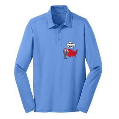 Trump Vs. Sleepy Joe Red Light Usa Map Silk Touch Performance Long Sleeve Polo