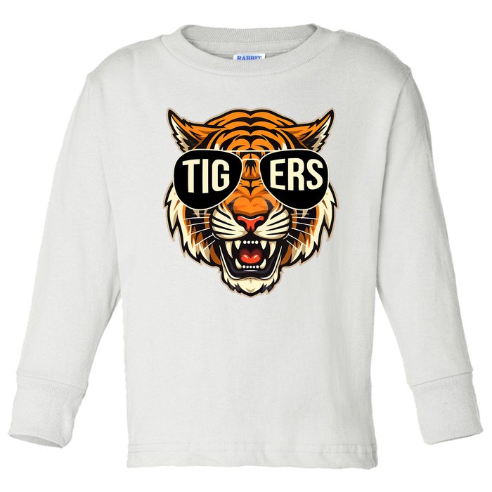 Tigers Vintage Sports Name Design Toddler Long Sleeve Shirt