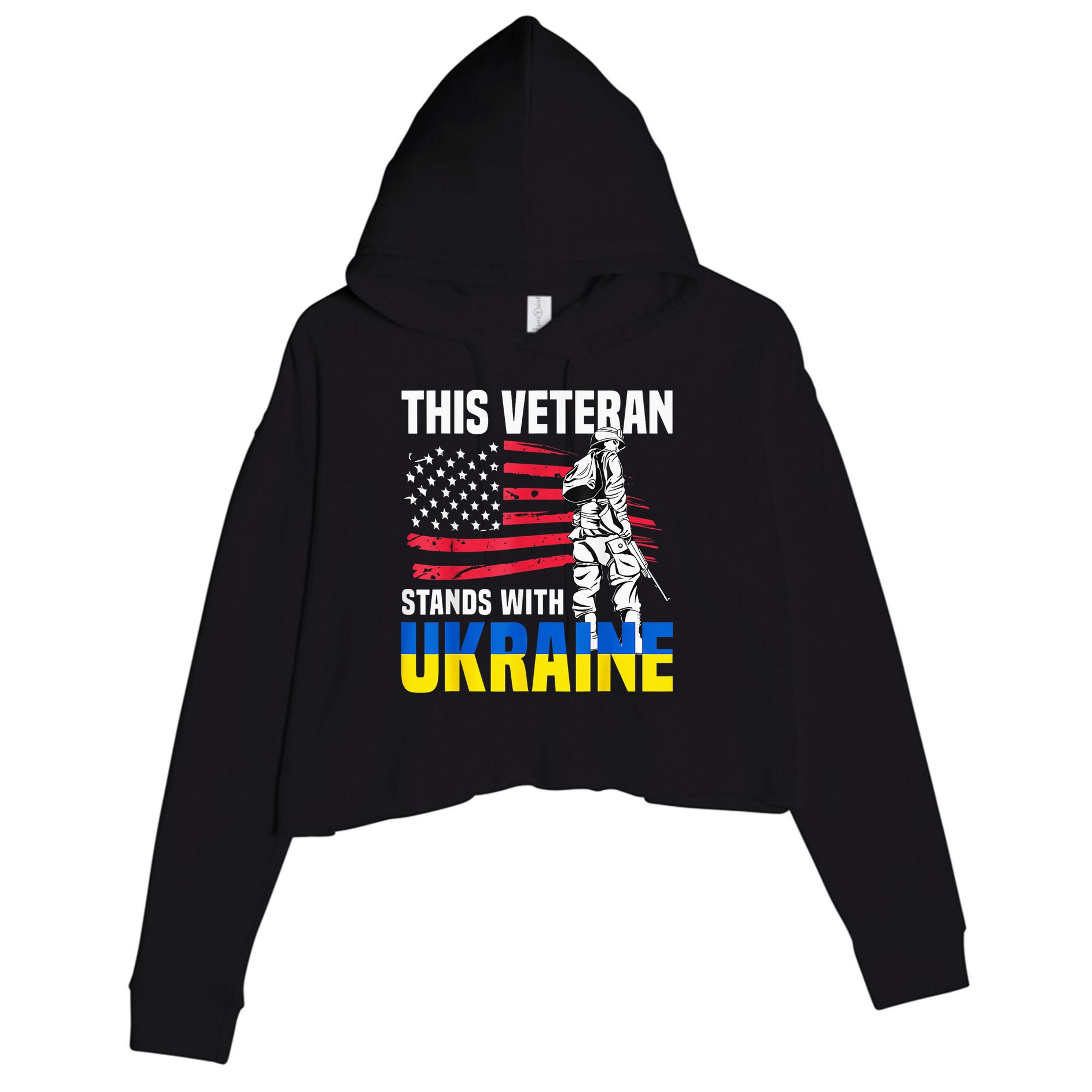 This Veteran Stands With Ukraine Crop Fleece Hoodie