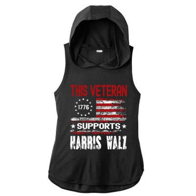 This Veteran Supports Harris Walz 2024 American Flag Ladies PosiCharge Tri-Blend Wicking Draft Hoodie Tank