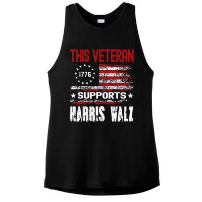 This Veteran Supports Harris Walz 2024 American Flag Ladies PosiCharge Tri-Blend Wicking Tank