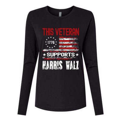 This Veteran Supports Harris Walz 2024 American Flag Womens Cotton Relaxed Long Sleeve T-Shirt