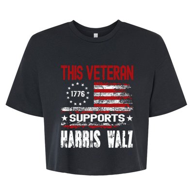 This Veteran Supports Harris Walz 2024 American Flag Bella+Canvas Jersey Crop Tee