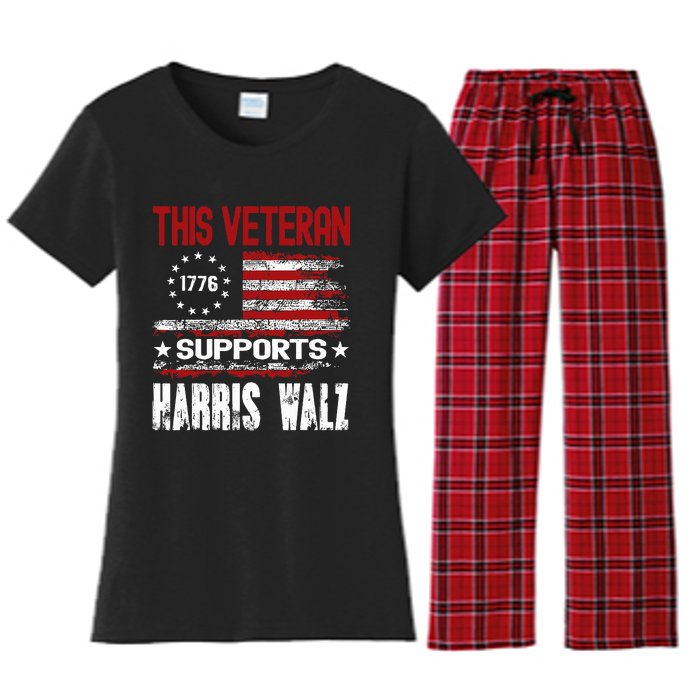 This Veteran Supports Harris Walz 2024 American Flag Women's Flannel Pajama Set