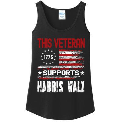 This Veteran Supports Harris Walz 2024 American Flag Ladies Essential Tank