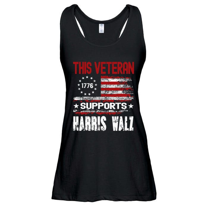 This Veteran Supports Harris Walz 2024 American Flag Ladies Essential Flowy Tank