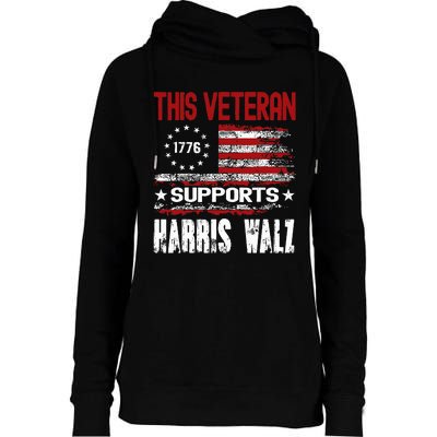 This Veteran Supports Harris Walz 2024 American Flag Womens Funnel Neck Pullover Hood