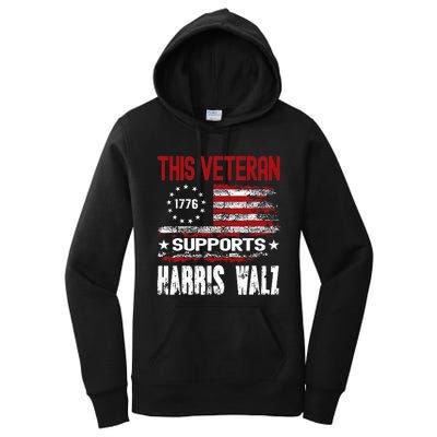 This Veteran Supports Harris Walz 2024 American Flag Women's Pullover Hoodie