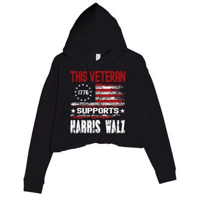 This Veteran Supports Harris Walz 2024 American Flag Crop Fleece Hoodie