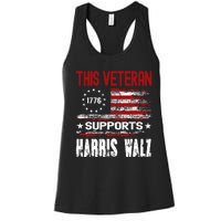 This Veteran Supports Harris Walz 2024 American Flag Women's Racerback Tank