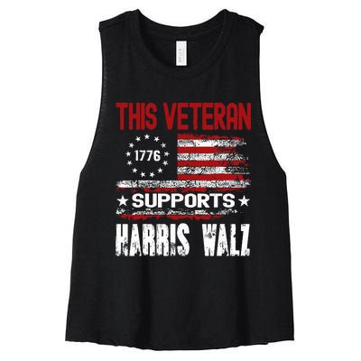 This Veteran Supports Harris Walz 2024 American Flag Women's Racerback Cropped Tank