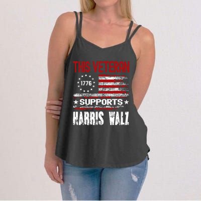 This Veteran Supports Harris Walz 2024 American Flag Women's Strappy Tank