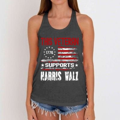 This Veteran Supports Harris Walz 2024 American Flag Women's Knotted Racerback Tank