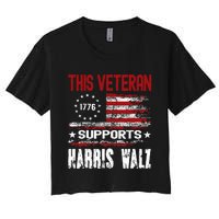 This Veteran Supports Harris Walz 2024 American Flag Women's Crop Top Tee