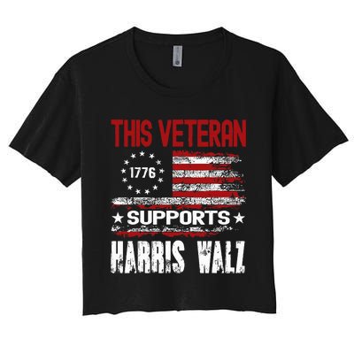 This Veteran Supports Harris Walz 2024 American Flag Women's Crop Top Tee