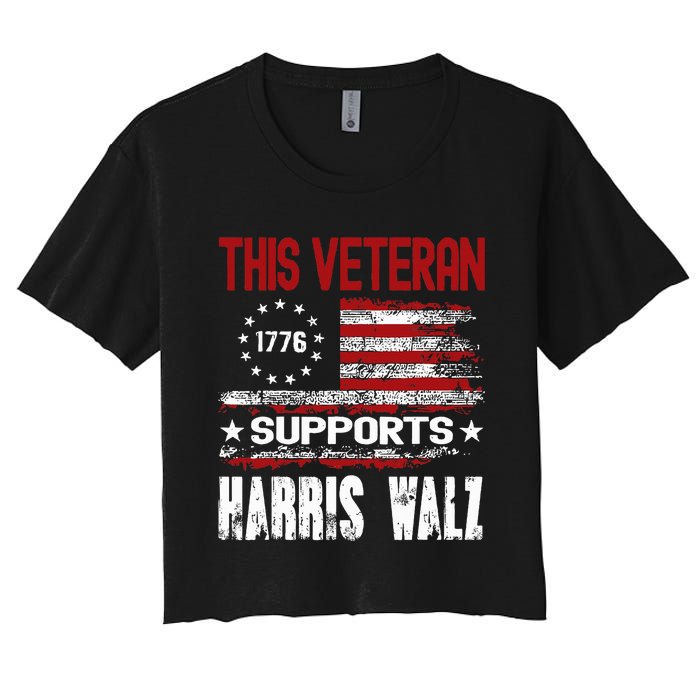 This Veteran Supports Harris Walz 2024 American Flag Women's Crop Top Tee