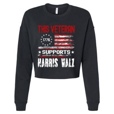 This Veteran Supports Harris Walz 2024 American Flag Cropped Pullover Crew