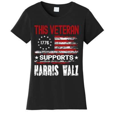 This Veteran Supports Harris Walz 2024 American Flag Women's T-Shirt