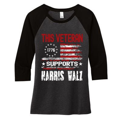 This Veteran Supports Harris Walz 2024 American Flag Women's Tri-Blend 3/4-Sleeve Raglan Shirt