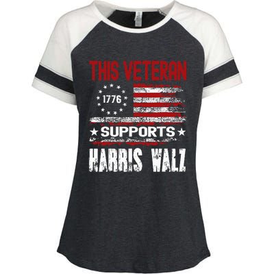 This Veteran Supports Harris Walz 2024 American Flag Enza Ladies Jersey Colorblock Tee