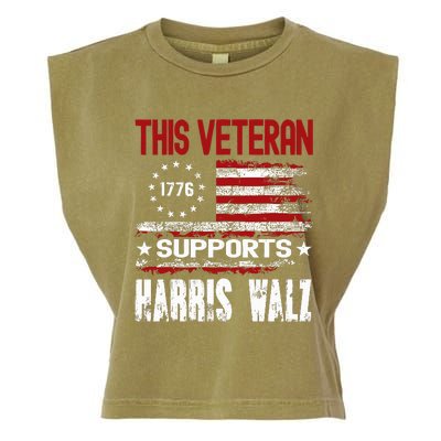 This Veteran Supports Harris Walz 2024 American Flag Garment-Dyed Women's Muscle Tee