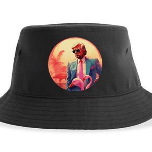 Trump Vice Style Sunglasses And Flamingos In Miami Sustainable Bucket Hat