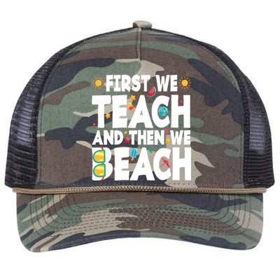 Teacher Vacation Summer First We Teach And Then We Beach Gift Retro Rope Trucker Hat Cap