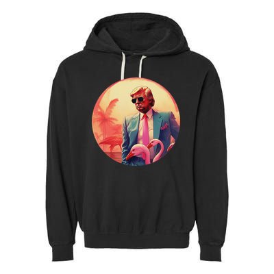 Trump Vice Style Sunglasses And Flamingos In Miami Garment-Dyed Fleece Hoodie