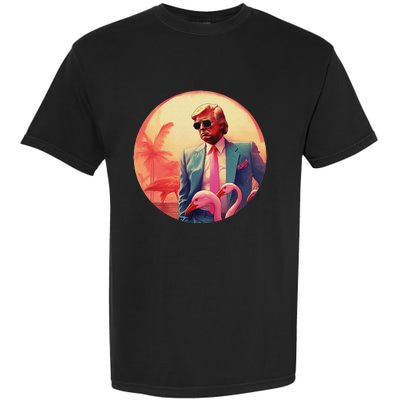 Trump Vice Style Sunglasses And Flamingos In Miami Garment-Dyed Heavyweight T-Shirt