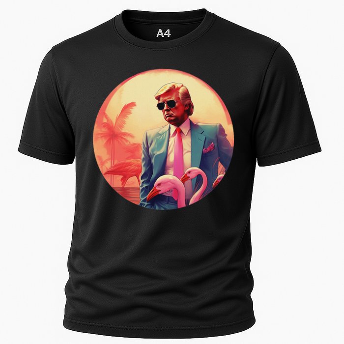 Trump Vice Style Sunglasses And Flamingos In Miami Cooling Performance Crew T-Shirt