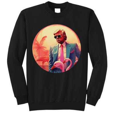 Trump Vice Style Sunglasses And Flamingos In Miami Sweatshirt