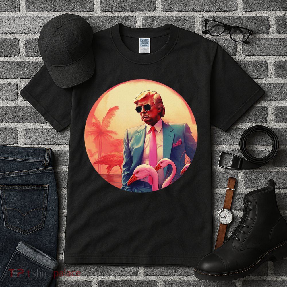 Trump Vice Style Sunglasses And Flamingos In Miami Tall T-Shirt