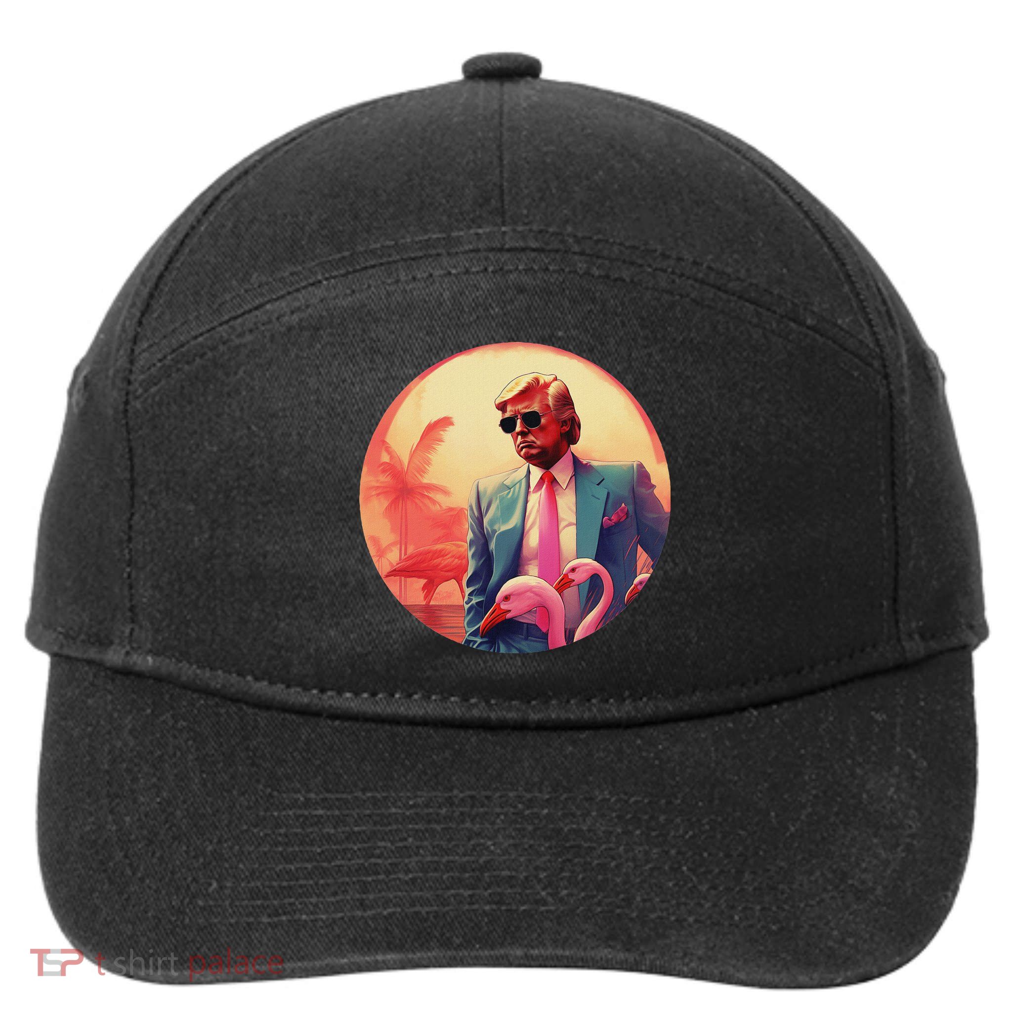 Trump Vice Style Sunglasses And Flamingos In Miami 7-Panel Snapback Hat