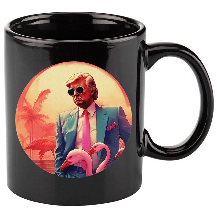 Trump Vice Style Sunglasses And Flamingos In Miami 11oz C Handle Ceramic Mug