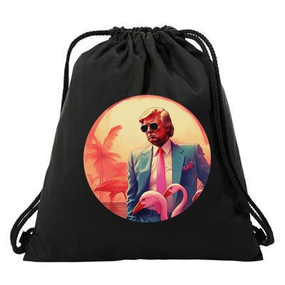 Trump Vice Style Sunglasses And Flamingos In Miami Drawstring Bag