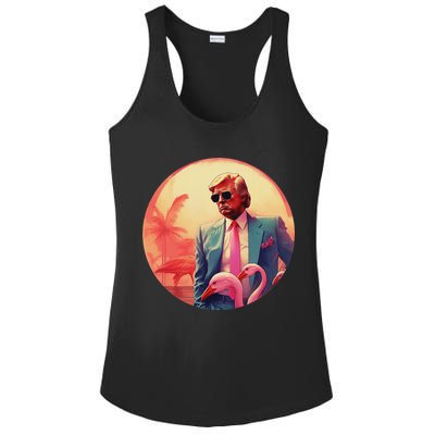 Trump Vice Style Sunglasses And Flamingos In Miami Ladies PosiCharge Competitor Racerback Tank