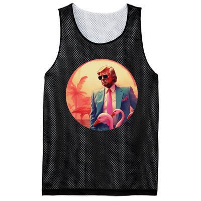 Trump Vice Style Sunglasses And Flamingos In Miami Mesh Reversible Basketball Jersey Tank