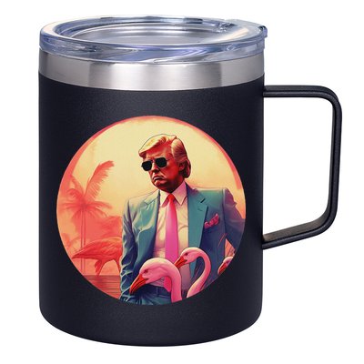 Trump Vice Style Sunglasses And Flamingos In Miami 12oz Stainless Steel Coffee Mug