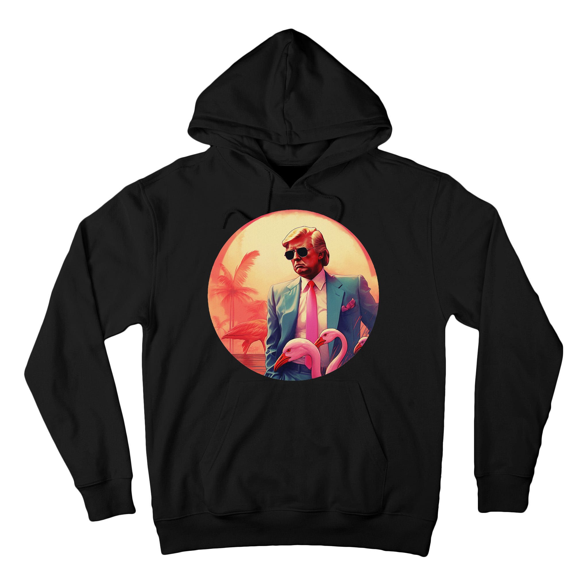Trump Vice Style Sunglasses And Flamingos In Miami Tall Hoodie