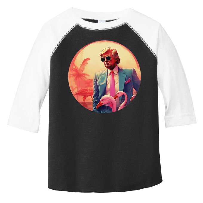 Trump Vice Style Sunglasses And Flamingos In Miami Toddler Fine Jersey T-Shirt
